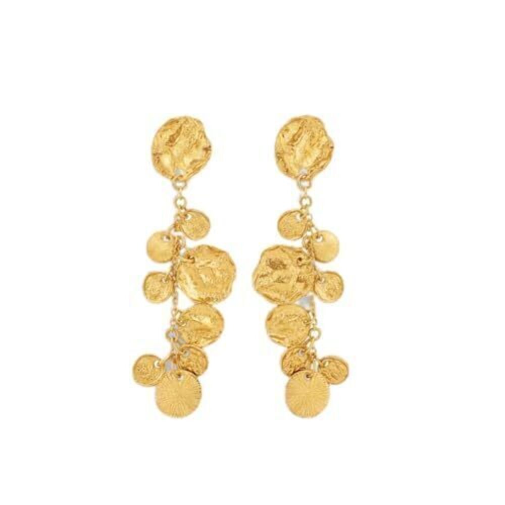 3776 14K Gold Plated Long Hammered Drop Earrings - 3.75" Statement Tiered
